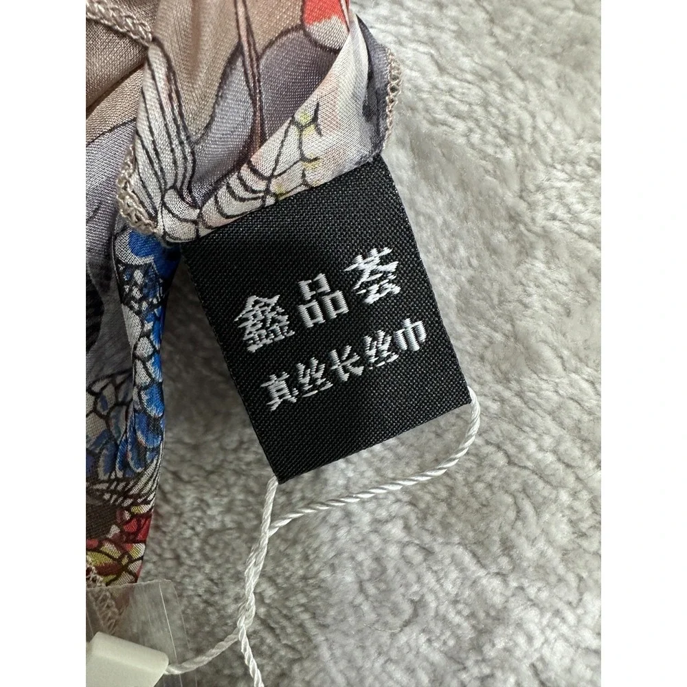 100% Silk Scarf Skull & Koi Fish Print Sheer 2' x 8' Brand New With Tags A. Zooe